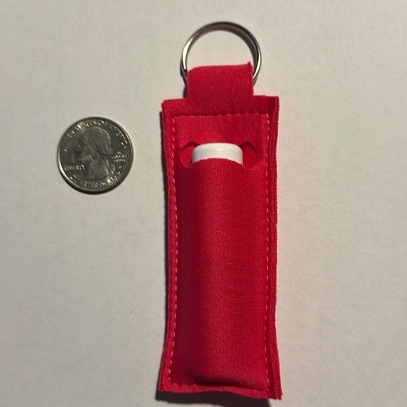 Lip balm holder key chain handmade made of Neoprene slight stretch pink - Picture 7 of 7